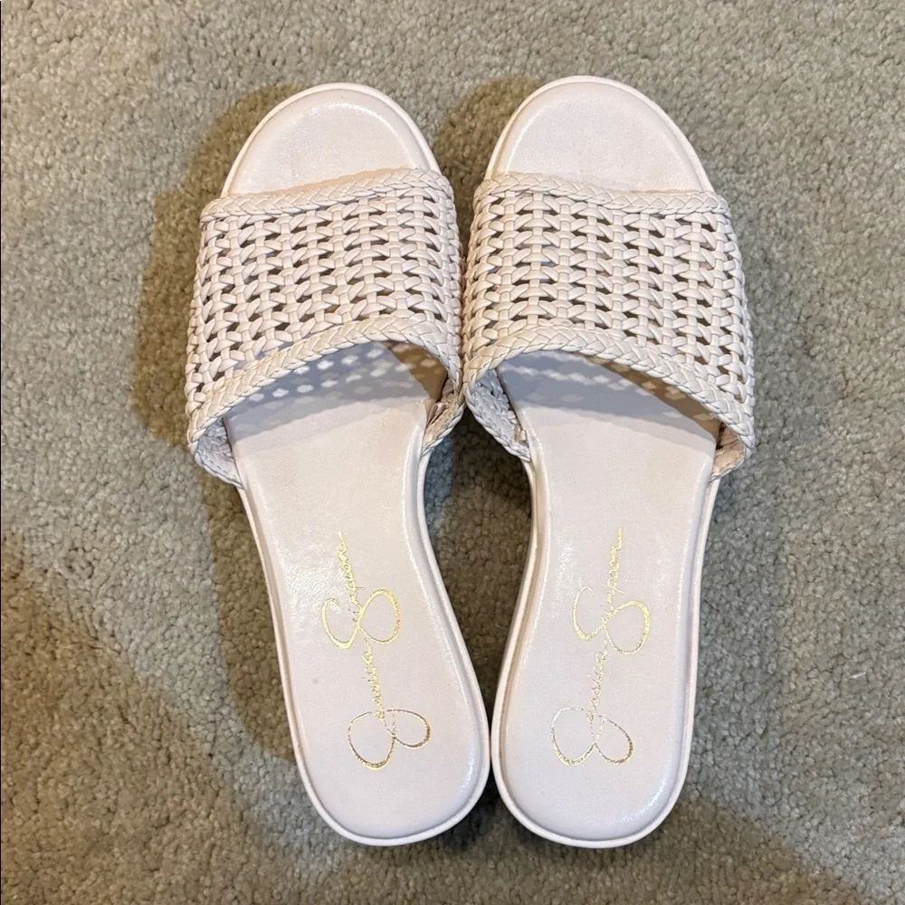 Jessica Simpson Cream Woven Platform Slides-Size 8.5